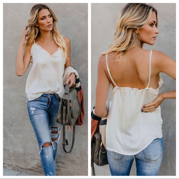 Restocked! Best seller! White ruffle trim cami - Picture 5 of 7